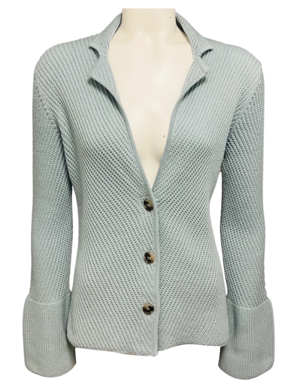 AMINA RUBINACCI LIGHT BLUE WOOL KNIT BUTTON DOWN CARDIGAN SWEATER